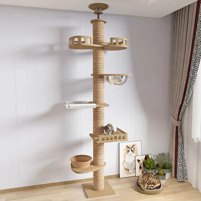 🐾 Árvore de Gato Ajustável do Chão ao Teto – Torre Multi-Níveis com Arranhadores e Rede de Descanso