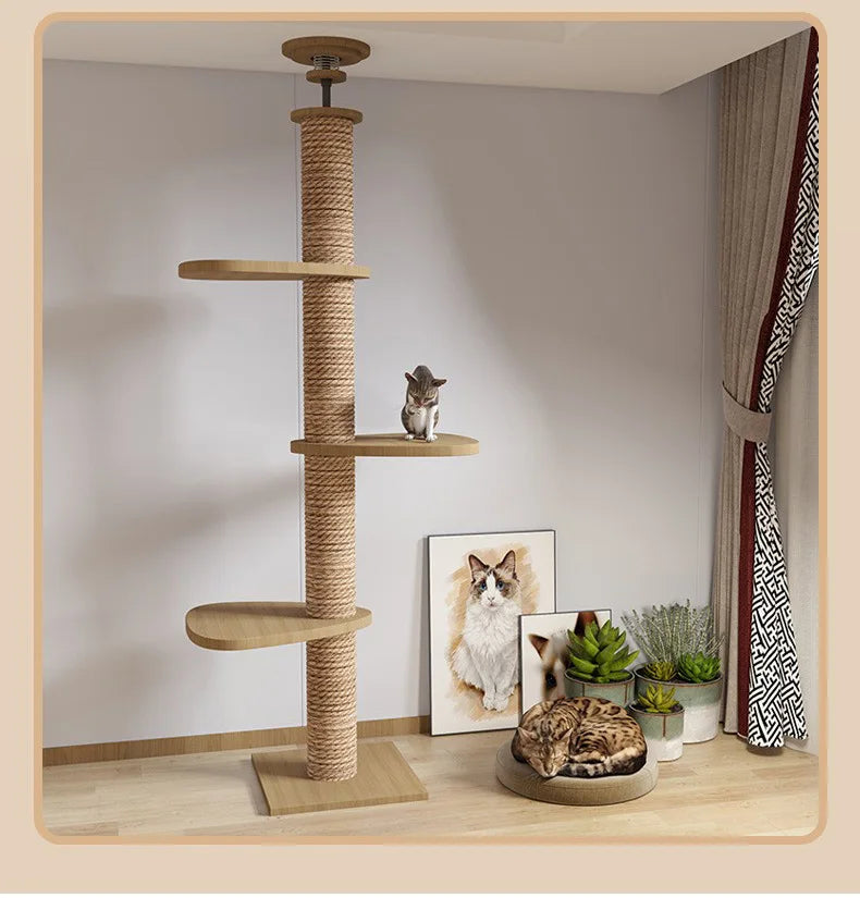 🐾 Árvore de Gato Ajustável do Chão ao Teto – Torre Multi-Níveis com Arranhadores e Rede de Descanso