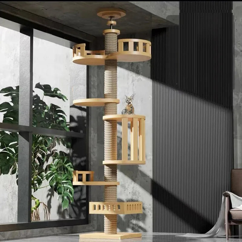 🐾 Árvore de Gato Ajustável do Chão ao Teto – Torre Multi-Níveis com Arranhadores e Rede de Descanso