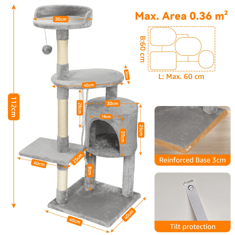 🐾 Árvore de Gato 112 cm – Torre Arranhador com Plataformas e Cama Confortável