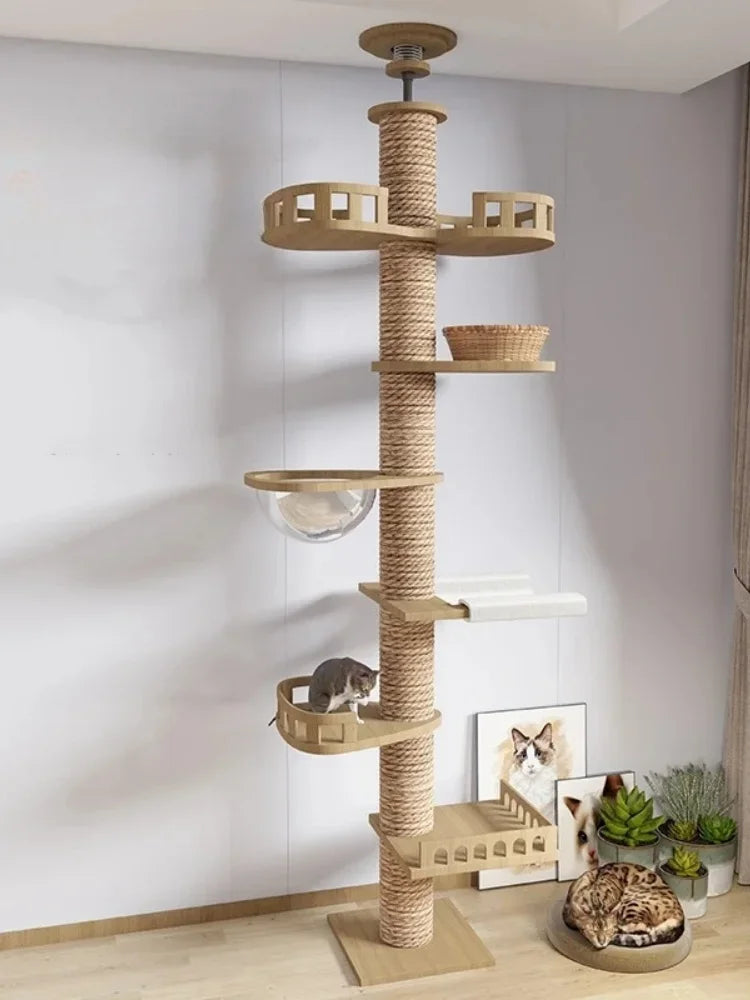 🐾 Árvore de Gato Ajustável do Chão ao Teto – Torre Multi-Níveis com Arranhadores e Rede de Descanso