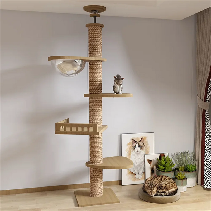 🐾 Árvore de Gato Ajustável do Chão ao Teto – Torre Multi-Níveis com Arranhadores e Rede de Descanso