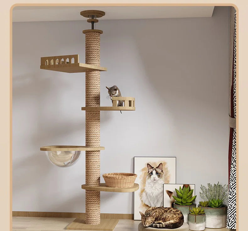 🐾 Árvore de Gato Ajustável do Chão ao Teto – Torre Multi-Níveis com Arranhadores e Rede de Descanso