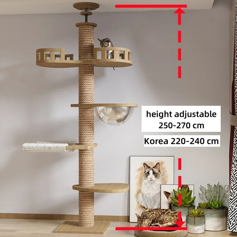 🐾 Árvore de Gato Ajustável do Chão ao Teto – Torre Multi-Níveis com Arranhadores e Rede de Descanso