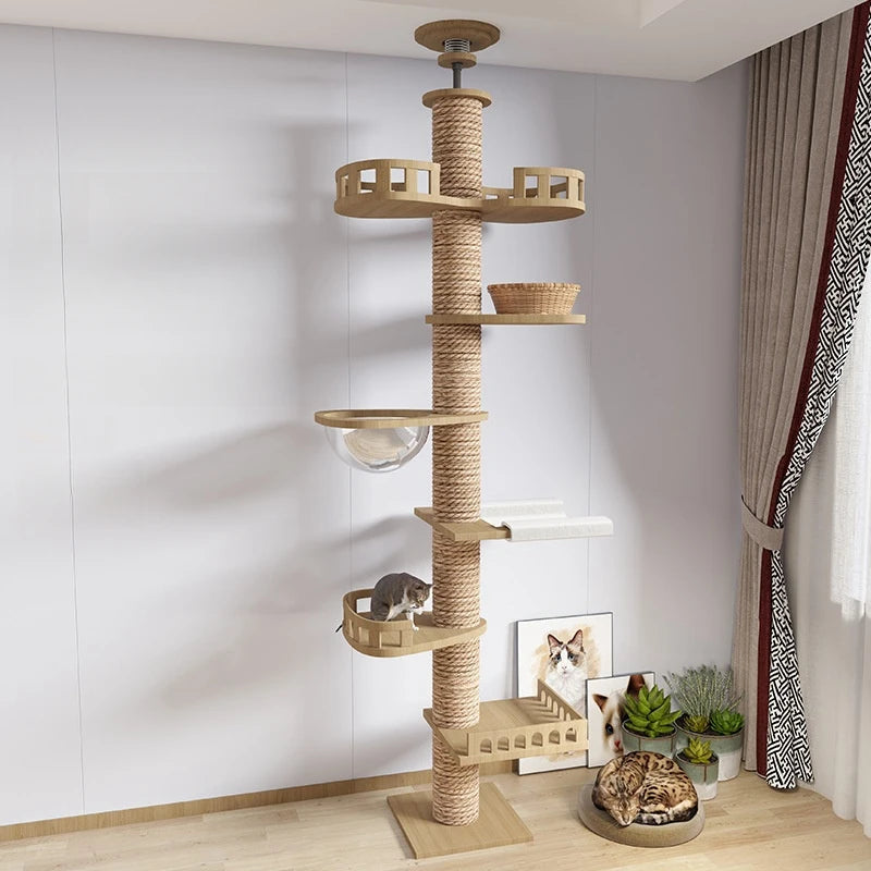 🐾 Árvore de Gato Ajustável do Chão ao Teto – Torre Multi-Níveis com Arranhadores e Rede de Descanso