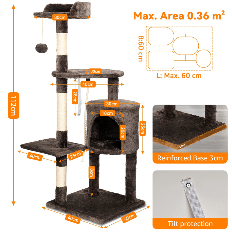 🐾 Árvore de Gato 112 cm – Torre Arranhador com Plataformas e Cama Confortável